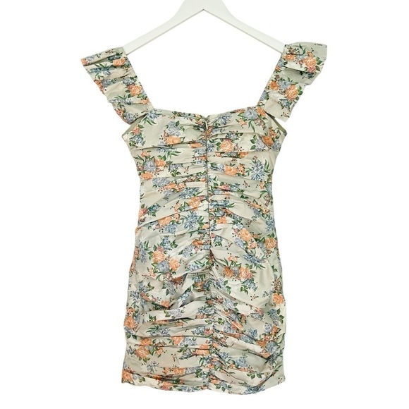 House of CB Kara Floral Ruched Cotton Ruffle Dress Size M - Picture 7 of 16